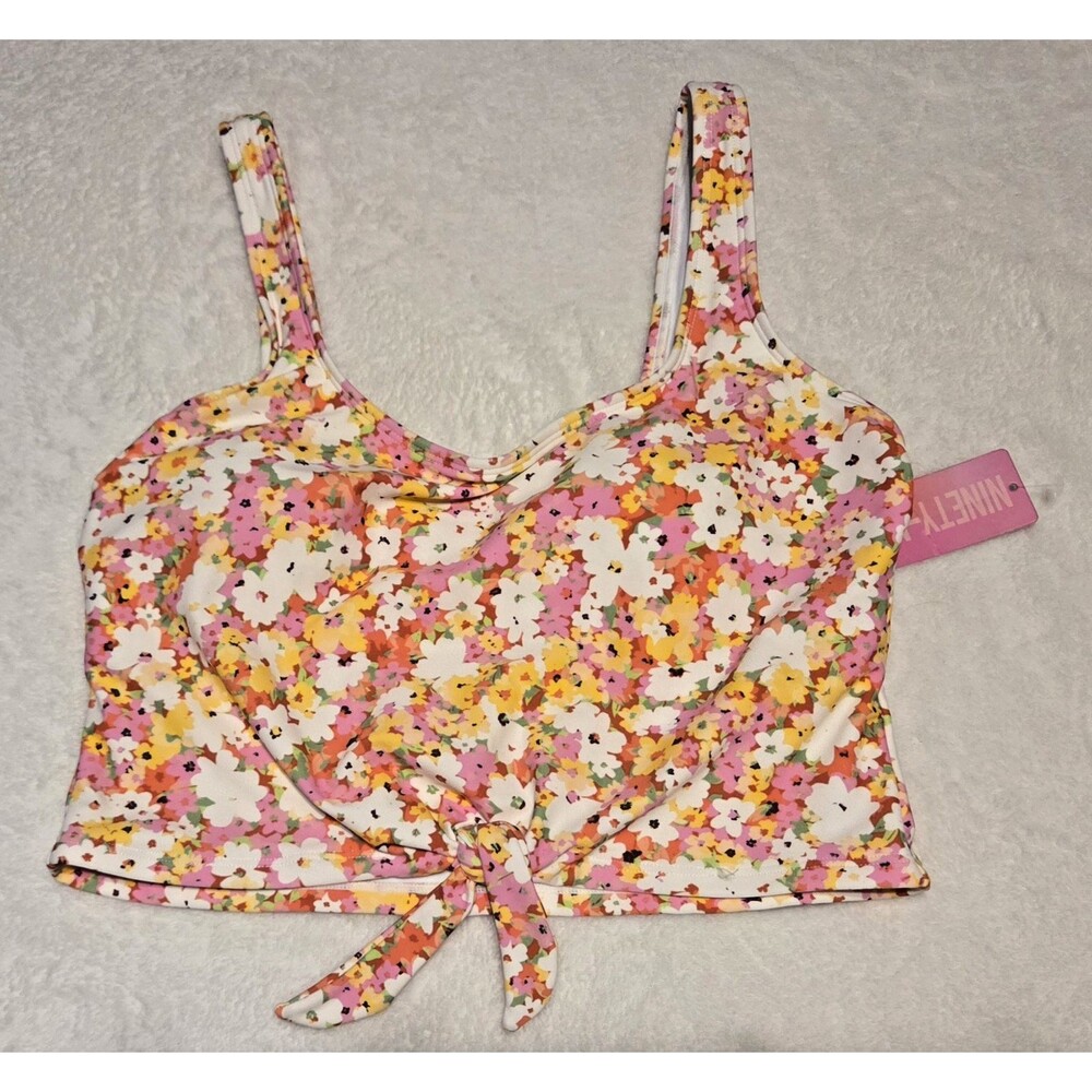 NINETY-NINE DEGREES Multi-Color Ditsy Floral Crop Tankini Swim Top Size M NWT